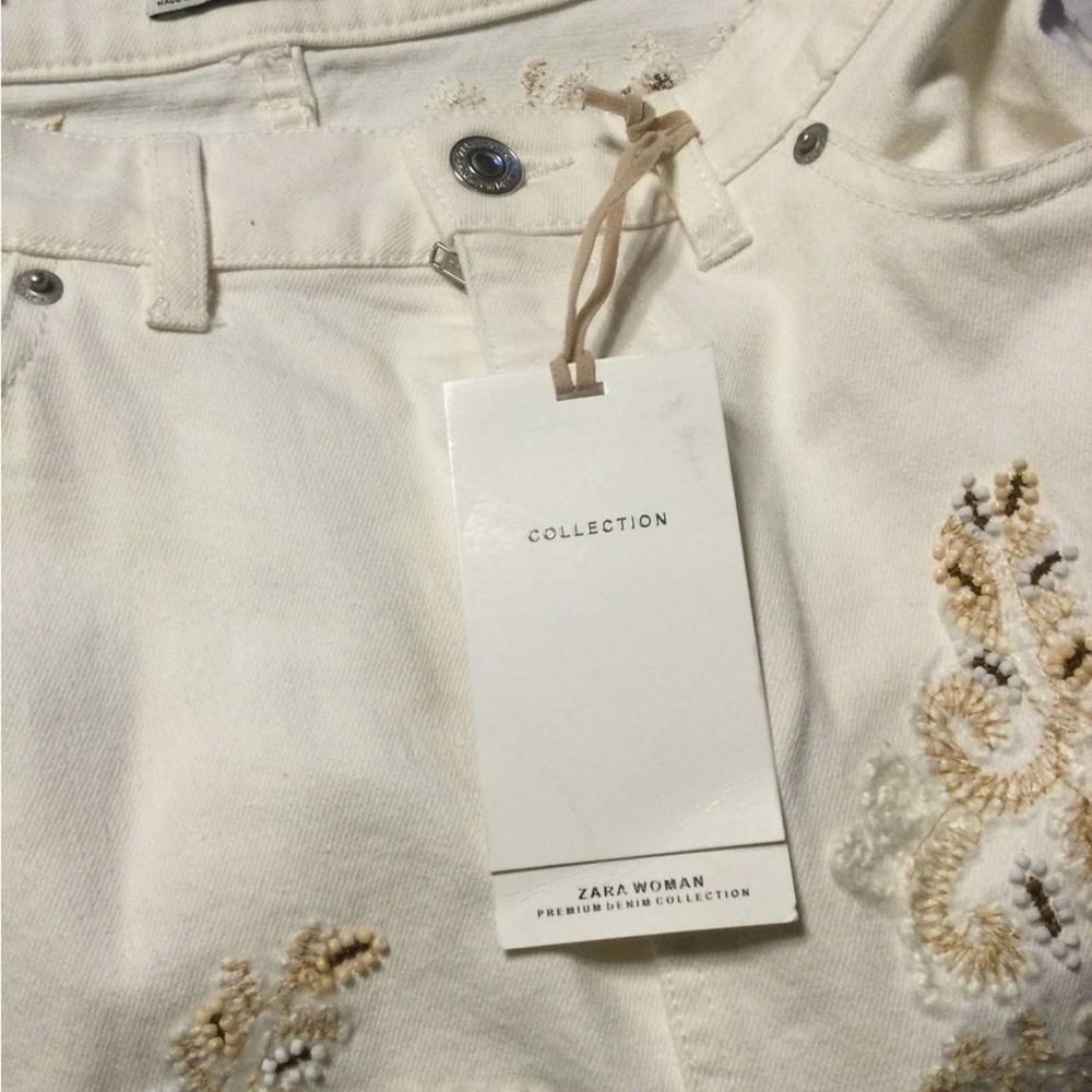 - Zara the western skirt white denim floral bead design fringe hem NEW w… - Picture 5 of 10